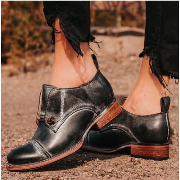 freebird Shoes - Freebird Mabel Black Leather Distressed Oxford Shoes 8 Kurt Cobain Hipster 70s